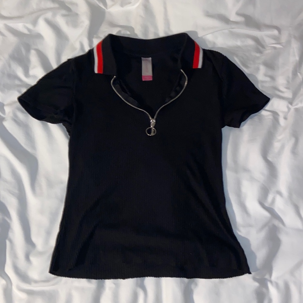 Black/Stripped Quarter Zip Women’s Polo